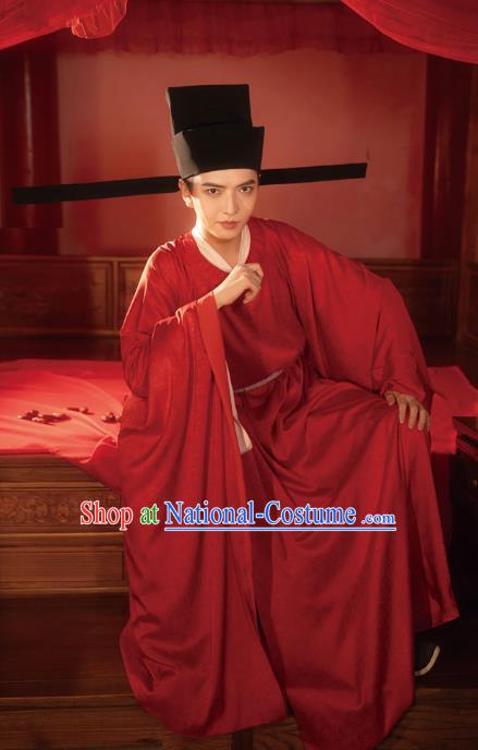 Chinese Song Dynasty Wedding Historical Costumes Traditional Ancient Official Hanfu Apparels Red Robe for Men