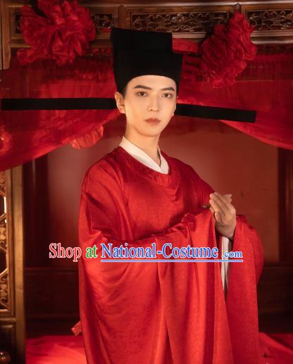 Chinese Song Dynasty Wedding Historical Costumes Traditional Ancient Official Hanfu Apparels Red Robe for Men