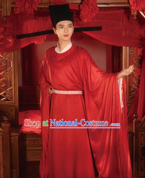 Chinese Song Dynasty Wedding Historical Costumes Traditional Ancient Official Hanfu Apparels Red Robe for Men