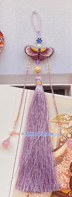 China Accessories Traditional Embroidered Butterfly Brooch Classical Cheongsam Purple Tassel Pendant