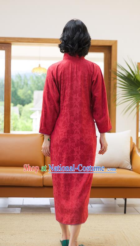 Republic of China Classical Qipao Dress National Women Clothing Traditional Red Long Cheongsam