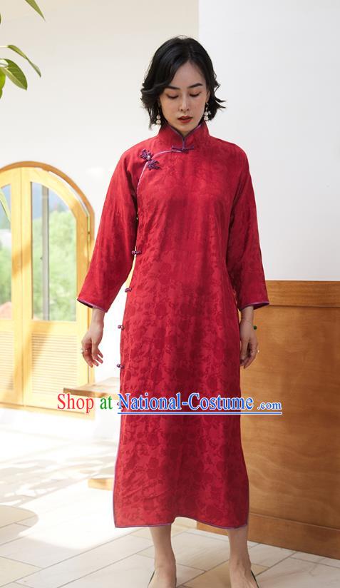 Republic of China Classical Qipao Dress National Women Clothing Traditional Red Long Cheongsam