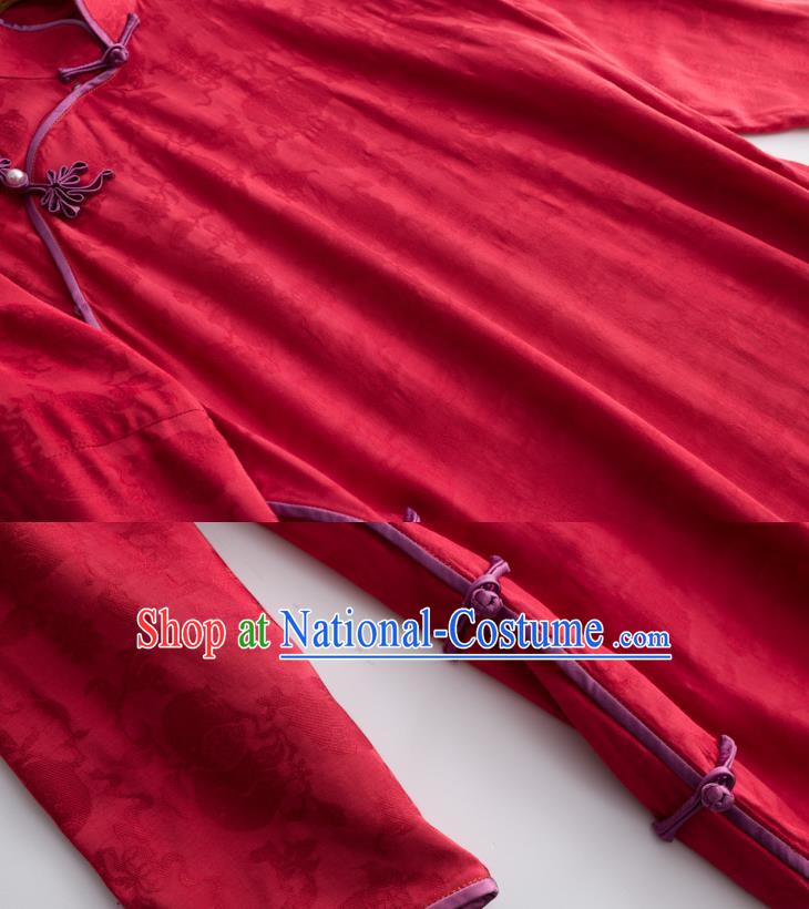 Republic of China Classical Qipao Dress National Women Clothing Traditional Red Long Cheongsam