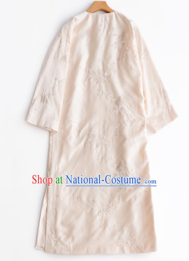 China Traditional Embroidered Beige Cheongsam Classical Qipao Dress National Women Clothing