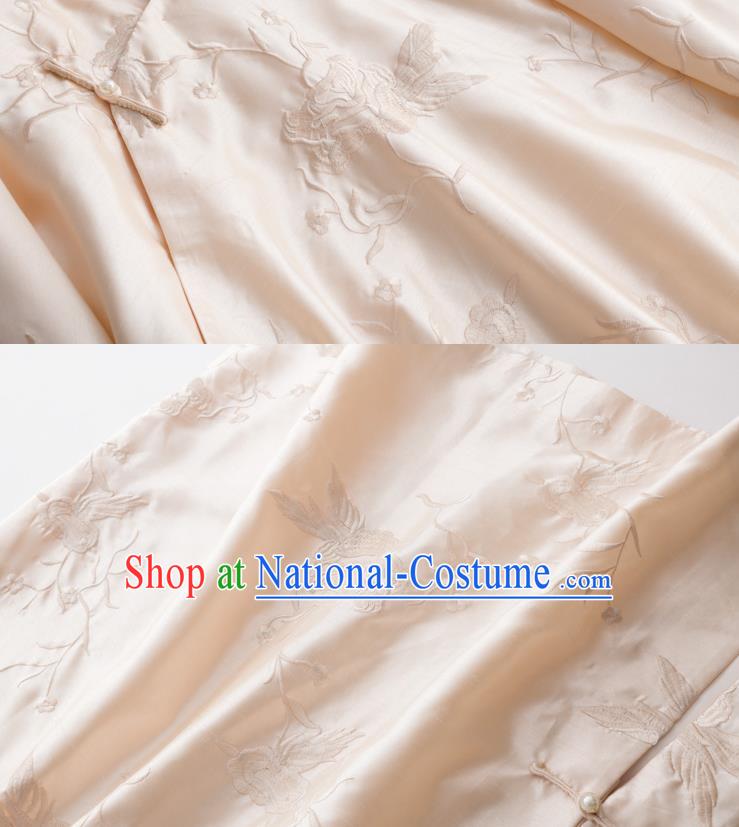 China Traditional Embroidered Beige Cheongsam Classical Qipao Dress National Women Clothing