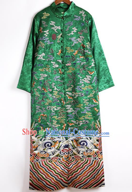 Chinese Tang Suit Embroidered Green Brocade Dust Coat National Outer Garment Costume