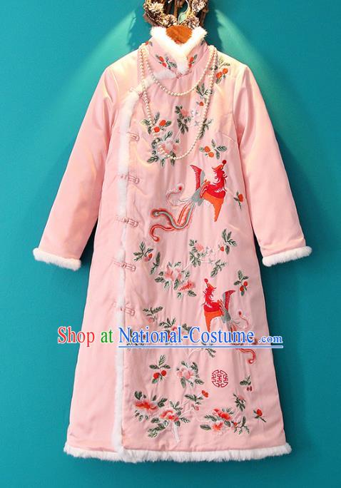 Chinese Embroidered Pink Cotton Padded Coat National Outer Garment Tang Suit Winter Costume