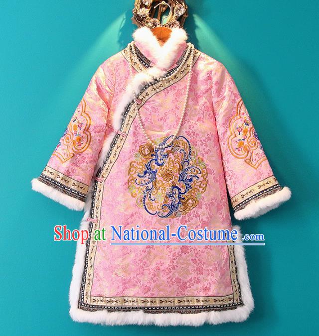 Chinese Embroidered Tang Suit Pink Cotton Padded Jacket National Outer Garment Coat