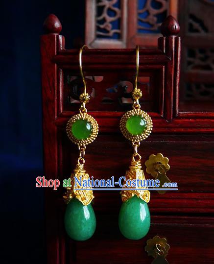 China Aventurine Ear Accessories Women Jewelry Handmade Traditional Hanfu Earrings