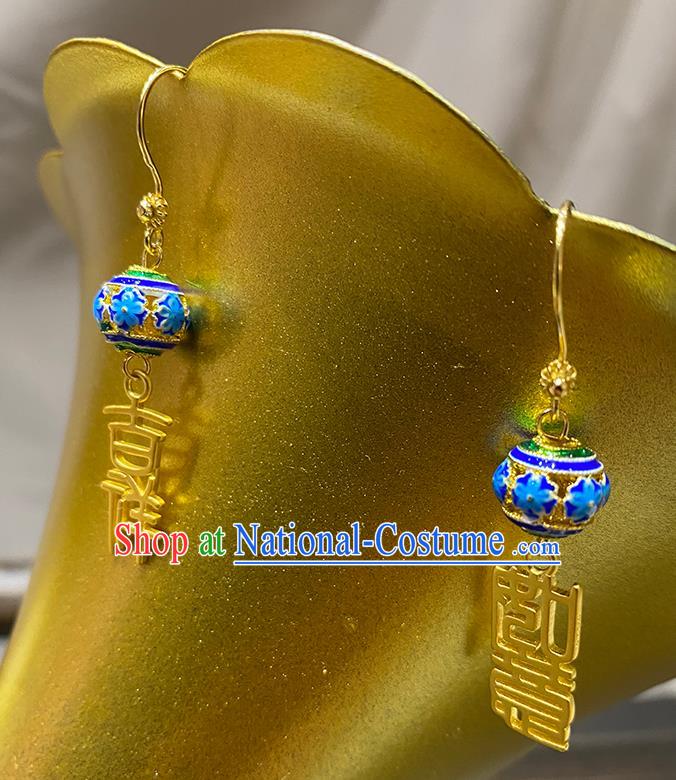 China Women Jewelry Handmade Blueing Ear Accessories Traditional Hanfu Golden Earrings