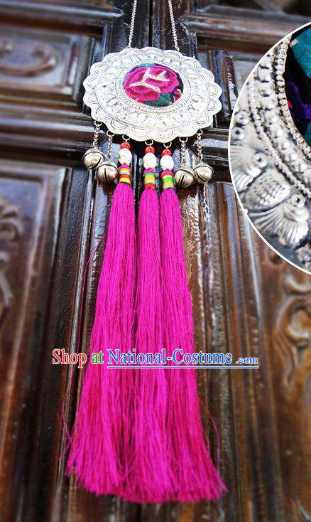 China Ethnic Women Rosy Tassel Necklet Accessories Handmade National Embroidered Necklace