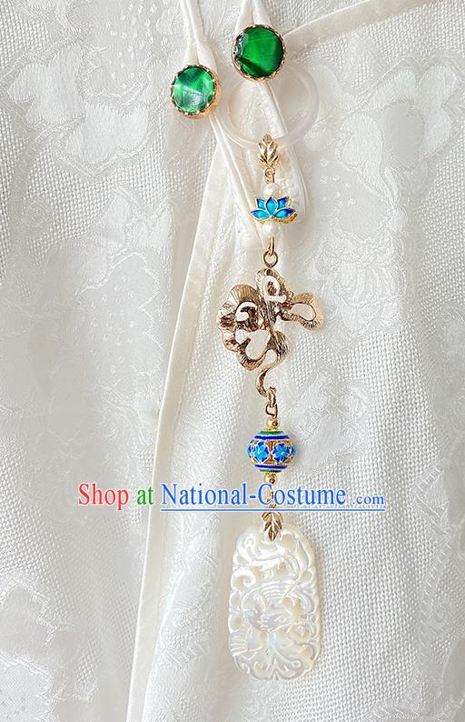 China Traditional White Shell Tassel Pendant Cheongsam Accessories Classical Carving Phoenix Brooch