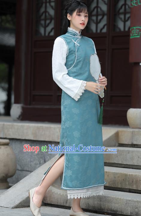 China National Qipao Clothing Tang Suit Green Cheongsam Traditional Women Classical Dress