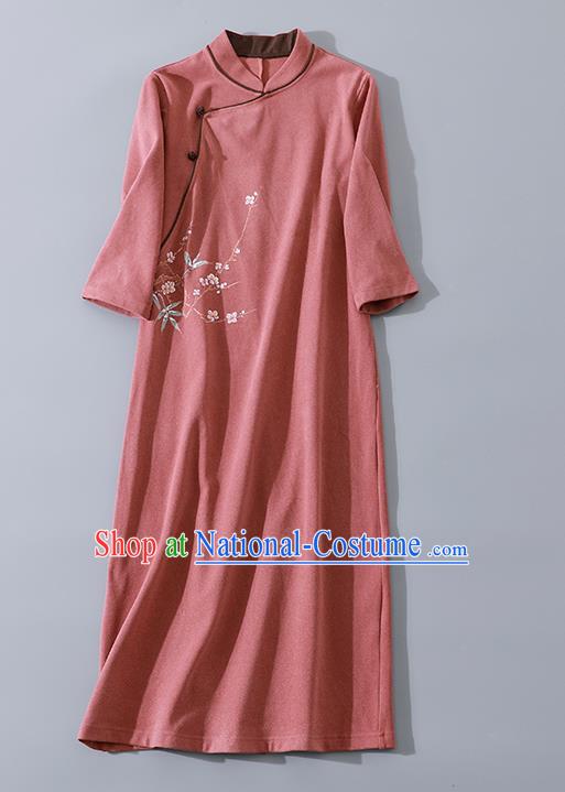 China Traditional Women Classical Dress Clothing Tang Suit Deep Pink Cheongsam National Qipao