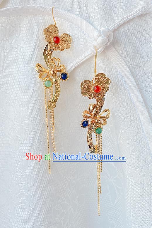 China Classical Court Ear Accessories Women Jewelry Handmade Traditional Hanfu Golden Tassel Earrings