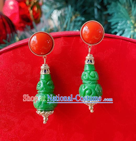 China Classical Carving Gourd Ear Accessories Women Jewelry Handmade Traditional Hanfu Green Earrings