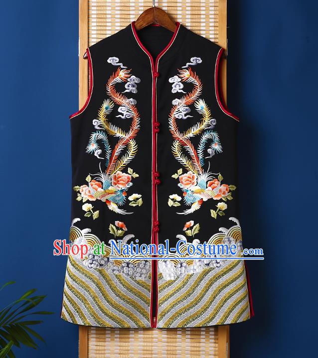 Chinese Tang Suit Black Brocade Waistcoat National Upper Outer Garment Embroidered Vest