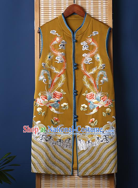 Chinese National Upper Outer Garment Embroidered Vest Tang Suit Ginger Brocade Waistcoat