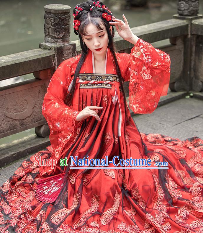 China Ancient Princess Wedding Clothing Traditional Tang Dynasty Palace Lady Red Hanfu Dress Apparels