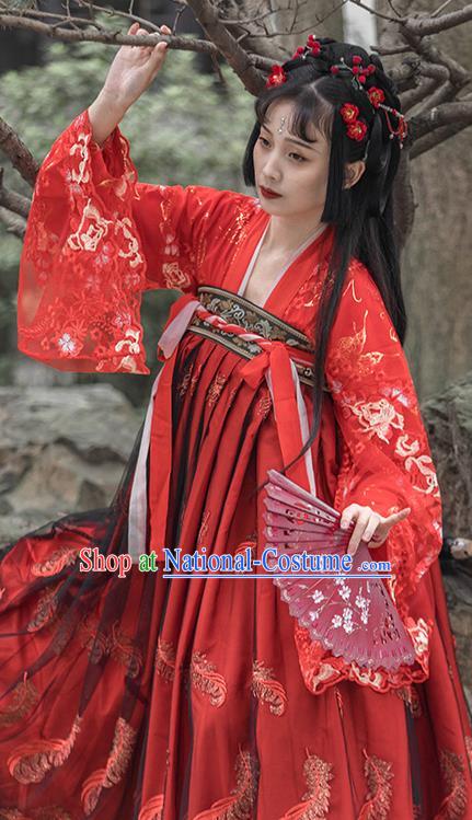 China Ancient Princess Wedding Clothing Traditional Tang Dynasty Palace Lady Red Hanfu Dress Apparels