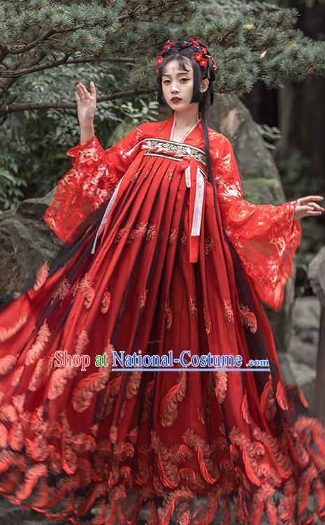 China Ancient Princess Wedding Clothing Traditional Tang Dynasty Palace Lady Red Hanfu Dress Apparels