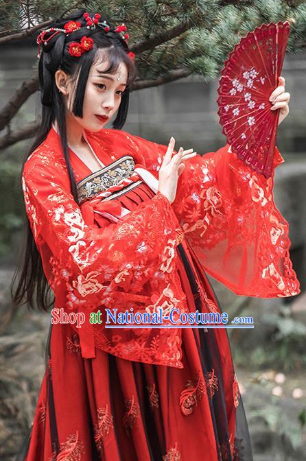 China Ancient Princess Wedding Clothing Traditional Tang Dynasty Palace Lady Red Hanfu Dress Apparels