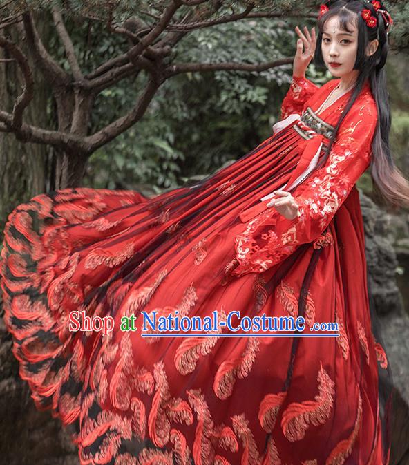 China Ancient Princess Wedding Clothing Traditional Tang Dynasty Palace Lady Red Hanfu Dress Apparels