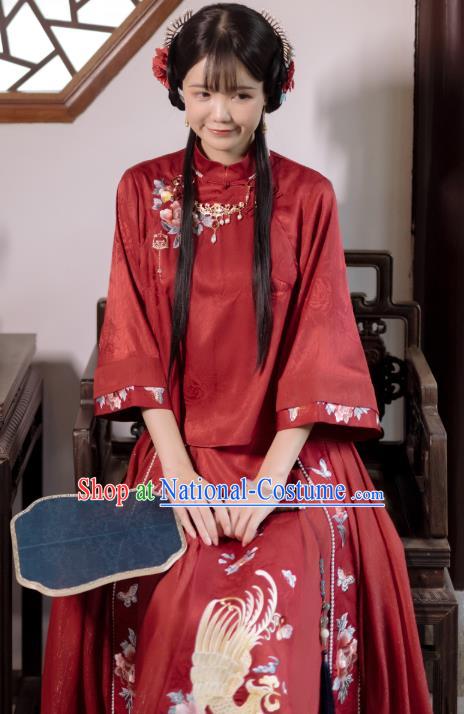 Chinese Tang Suit Wedding Costumes Traditional Xiuhe Suit Bride Red Blouse and Skirt Full Set