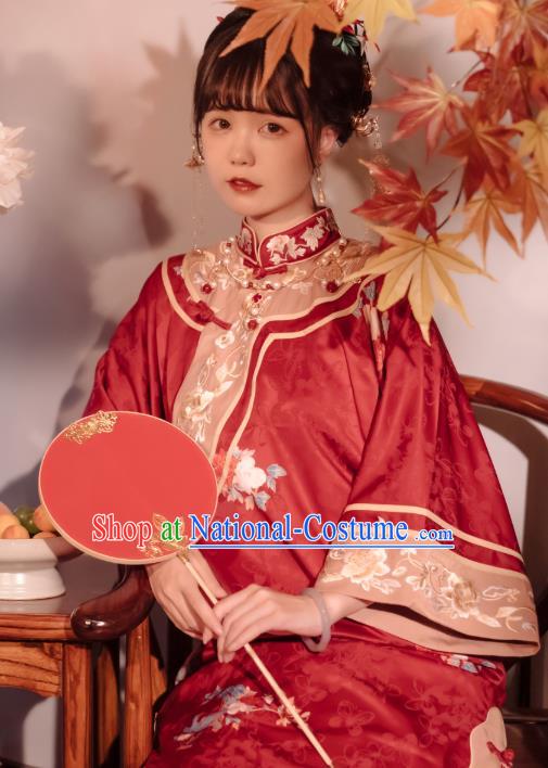 Chinese Traditional Embroidered Xiuhe Suit Bride Red Blouse and Skirt Full Set Tang Suit Wedding Costumes