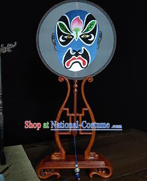 China Handmade Suzhou Embroidery Beijing Opera Facial Makeup Fans Silk Fan Embroidered Round Fan