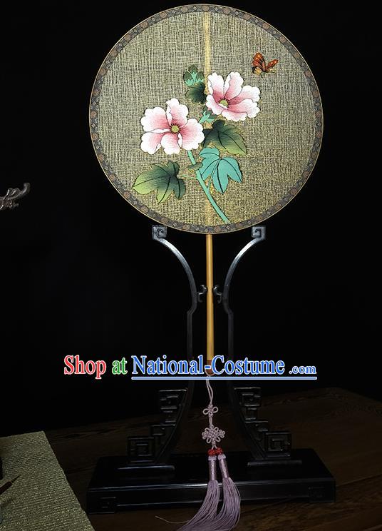 China Printing Flowers Fans Traditional Cheongsam Bamboo Palace Fan Handmade Yellow Silk Fan