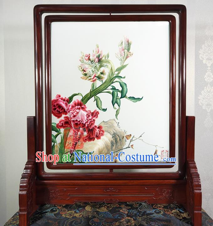 Chinese Traditional Birds and Flowers Painting Screen Handmade Embroidered Craft Suzhou Embroidery Decoration