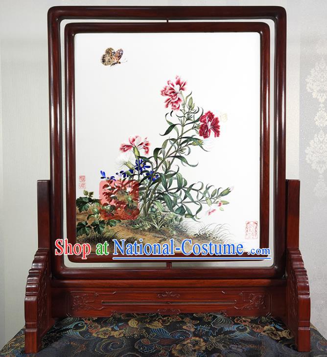 Chinese Suzhou Embroidery Desk Decoration Handmade Embroidered Craft Traditional Flowers Painting Rotating Screen