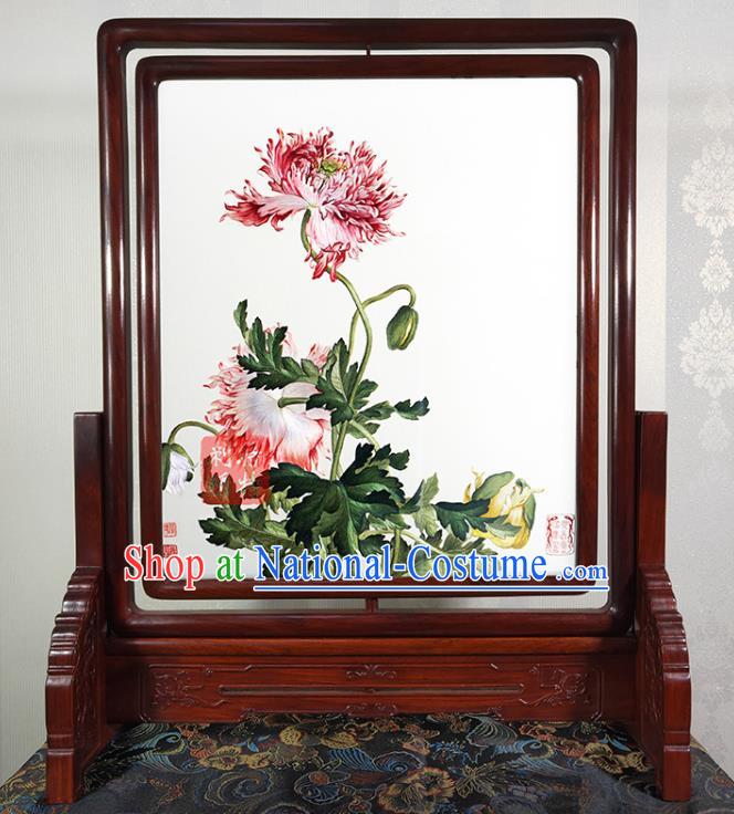 Chinese Handmade Table Decoration Traditional Suzhou Embroidery Chrysanthemum Painting Rotating Screen Embroidered Craft