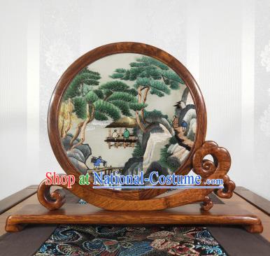 Handmade Palisander Table Screen Chinese Suzhou Embroidery Craft Embroidered Painting Decoration