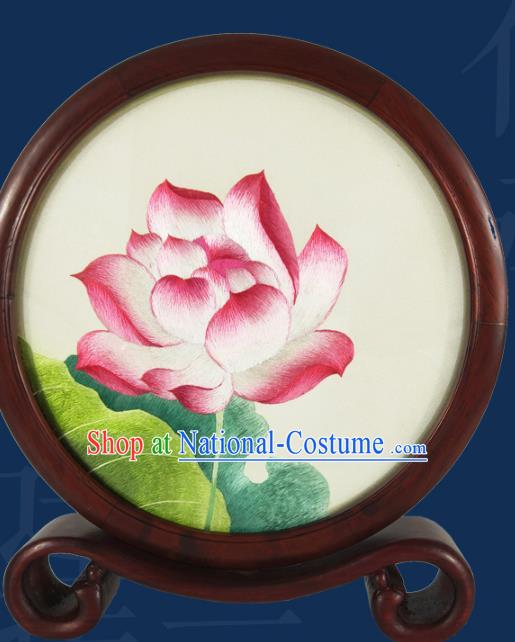 China Embroidered Lotus Desk Decoration Handmade Table Screen Suzhou Embroidery Craft