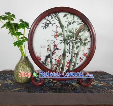 China Suzhou Embroidery Bamboo Plum Craft Exquisite Embroidered Desk Decoration Handmade Table Screen