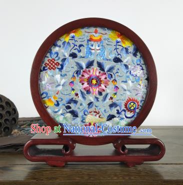 Rosewood Home Decoration China Traditional Craft Handmade Embroidered Lotus Fish Painting Table Screen