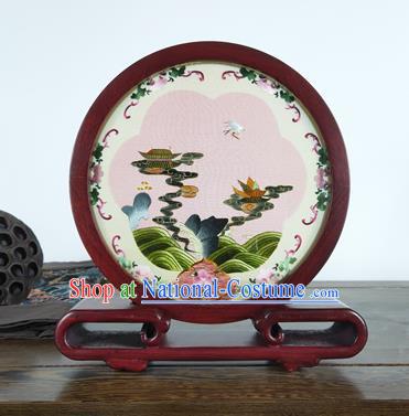 Handmade Embroidered Heavenly Palace Table Screen China Traditional Rosewood Home Decoration