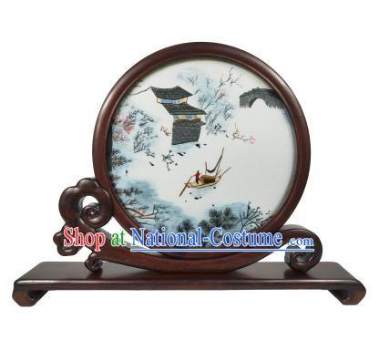 Chinese Traditional Rosewood Screen Suzhou Embroidery Table Decoration Double Side Embroidered Screen