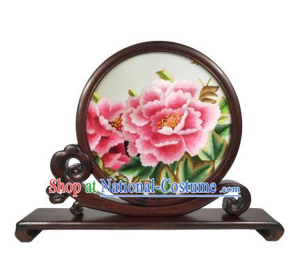 Chinese Suzhou Embroidery Screen Double Side Embroidered Screen Traditional Rosewood Carving Table Decoration