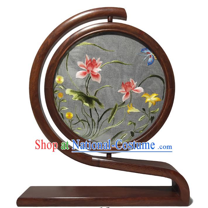 China Embroidered Double Side Screen Rosewood Table Screen Traditional Handmade Craft