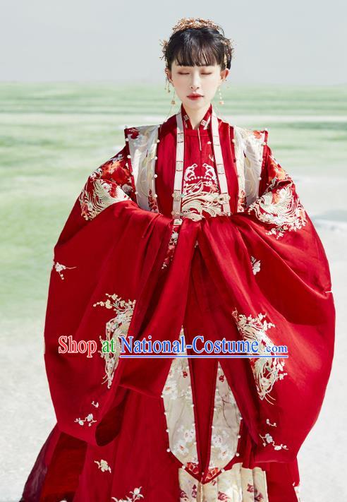 China Ancient Wedding Embroidered Costumes Traditional Ming Dynasty Bride Hanfu Clothing Complete Set