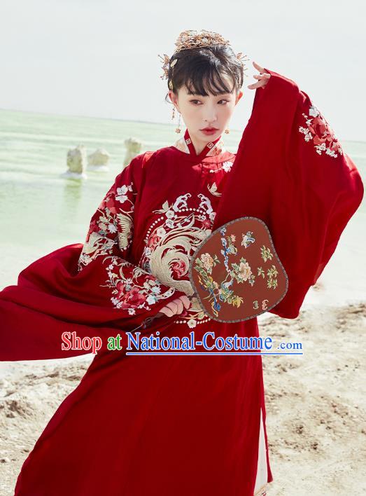 China Ancient Wedding Embroidered Costumes Traditional Ming Dynasty Bride Hanfu Clothing Complete Set