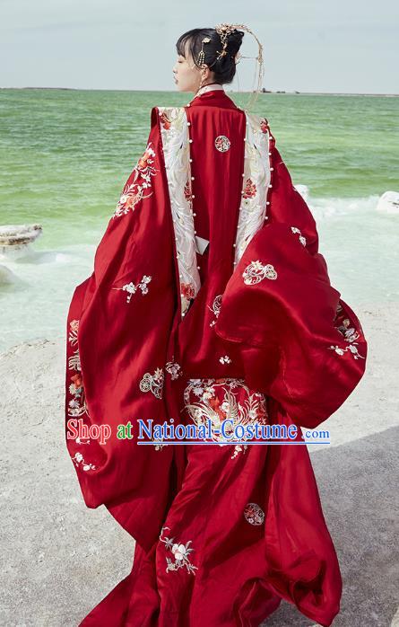 China Ancient Wedding Embroidered Costumes Traditional Ming Dynasty Bride Hanfu Clothing Complete Set