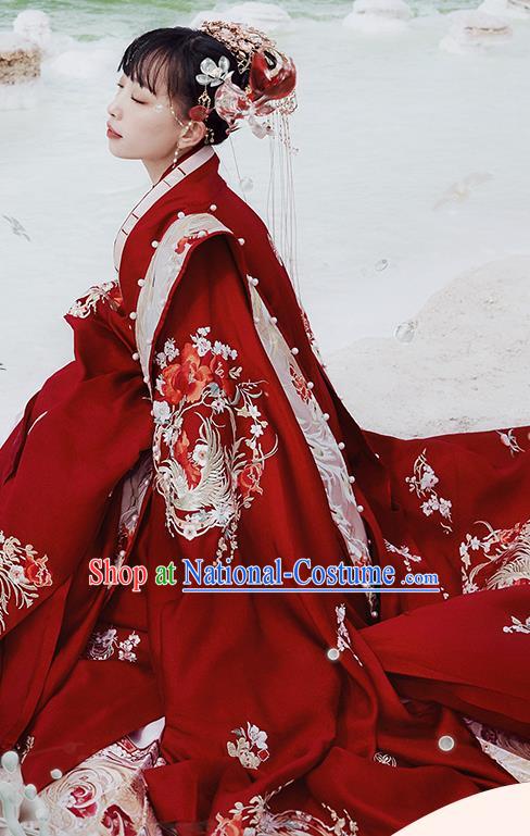 China Ancient Wedding Embroidered Costumes Traditional Ming Dynasty Bride Hanfu Clothing Complete Set