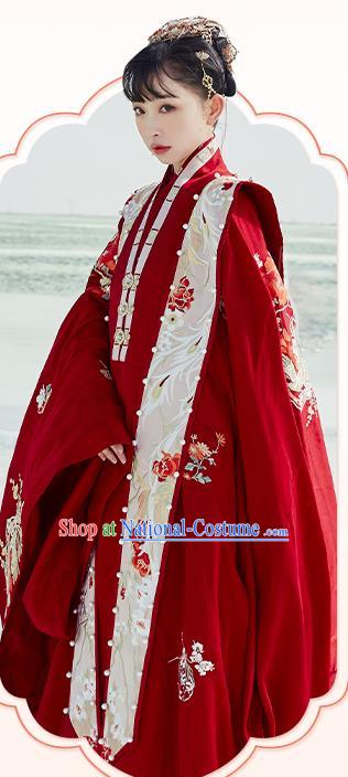 China Ancient Wedding Embroidered Costumes Traditional Ming Dynasty Bride Hanfu Clothing Complete Set