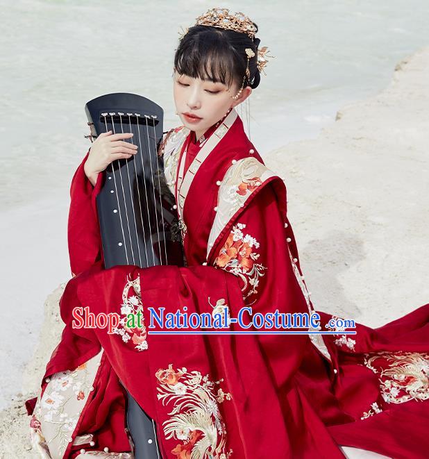 China Ancient Wedding Embroidered Costumes Traditional Ming Dynasty Bride Hanfu Clothing Complete Set