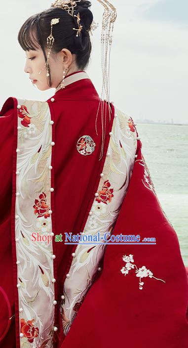 China Ancient Wedding Embroidered Costumes Traditional Ming Dynasty Bride Hanfu Clothing Complete Set