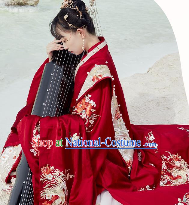 China Ancient Wedding Embroidered Costumes Traditional Ming Dynasty Bride Hanfu Clothing Complete Set